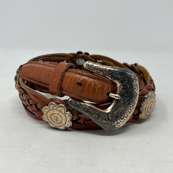 Fossil Accessories - Vtg Fossil Belt Womens Size M Brown Leather Conch Western Rustic Rodeo